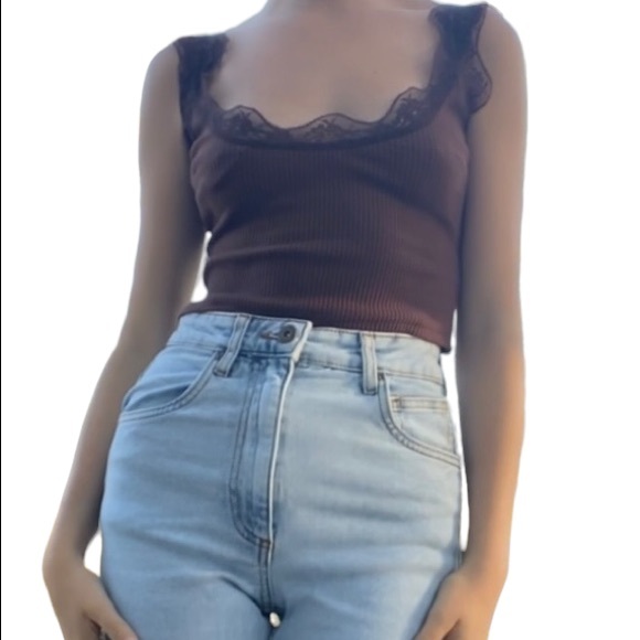 Brown y2k lace tank top by New Pink - Picture 4 of 8